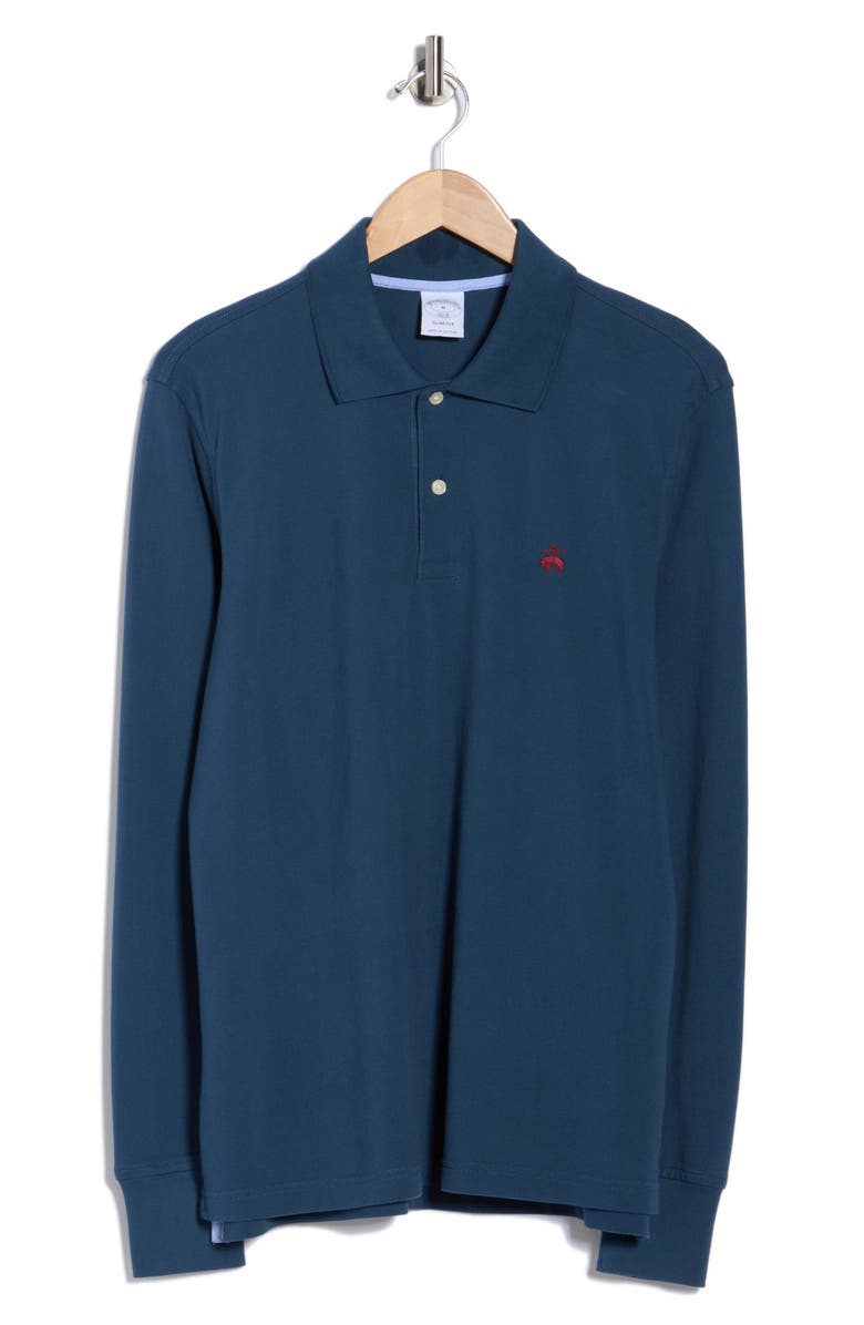 Brooks Brothers Long Sleeve Cotton Polo, Alternate, color, Dark Denim