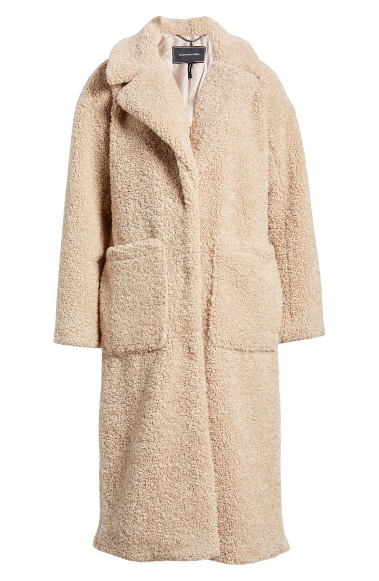 BCBG Max Azria Cozy Teddy High Pile Fleece Long Coat, Alternate, color, Oatmeal