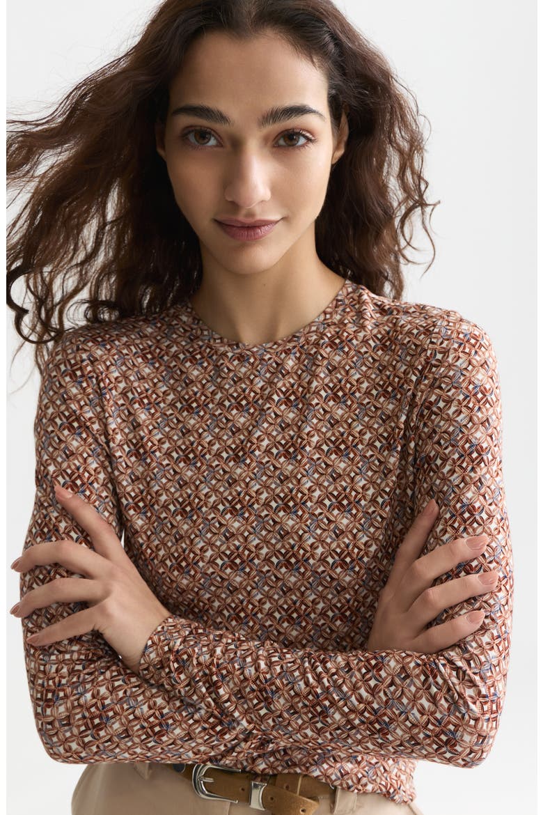 Printed Long Sleeve Knit T-Shirt, Alternate, color, TILES FLOWER DOESKIN
