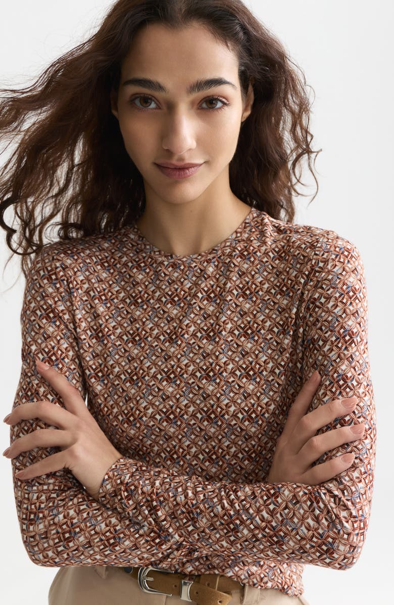 Scotch & Soda Printed Long Sleeve Knit T-Shirt, Alternate, color, Tiles Flower Doeskin