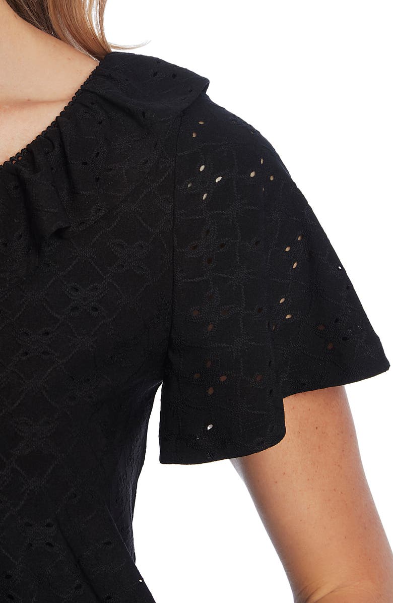 CeCe Ruffle Neck Eyelet Knit Top, Alternate, color, Rich Black