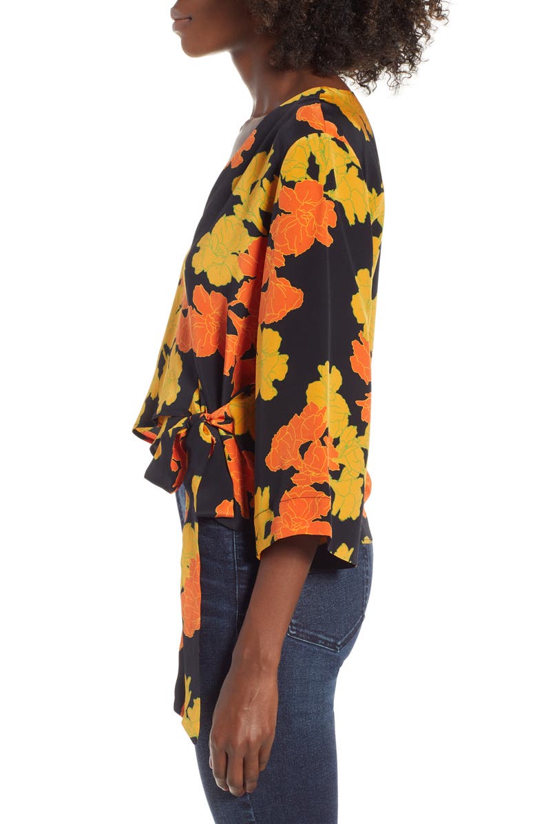 Topshop Big Bloom Tie Wrap Blouse, Alternate, color,