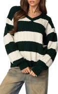 EDIKTED Stripe Oversized Cable Knit Sweater
