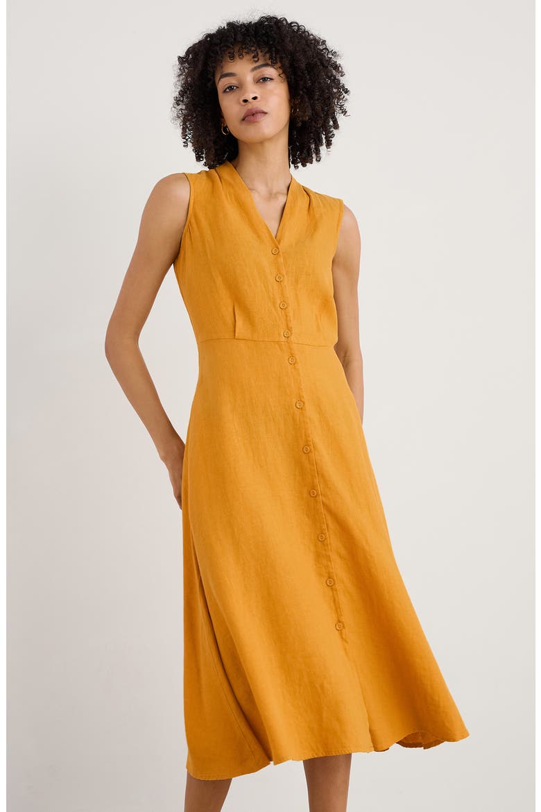 Carved Wood Sleeveless Linen Midi Dress, Alternate, color, DAYLILY