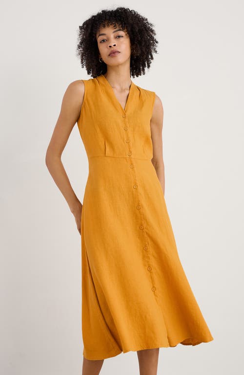 Seasalt Cornwall Carved Wood Sleeveless Linen Midi Dress In Yellow