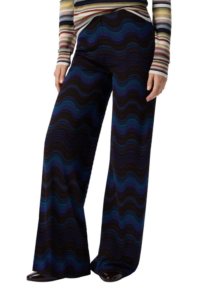Palazzo Trousers With Wave Pattern, Alternate, color, Yellow & Brown