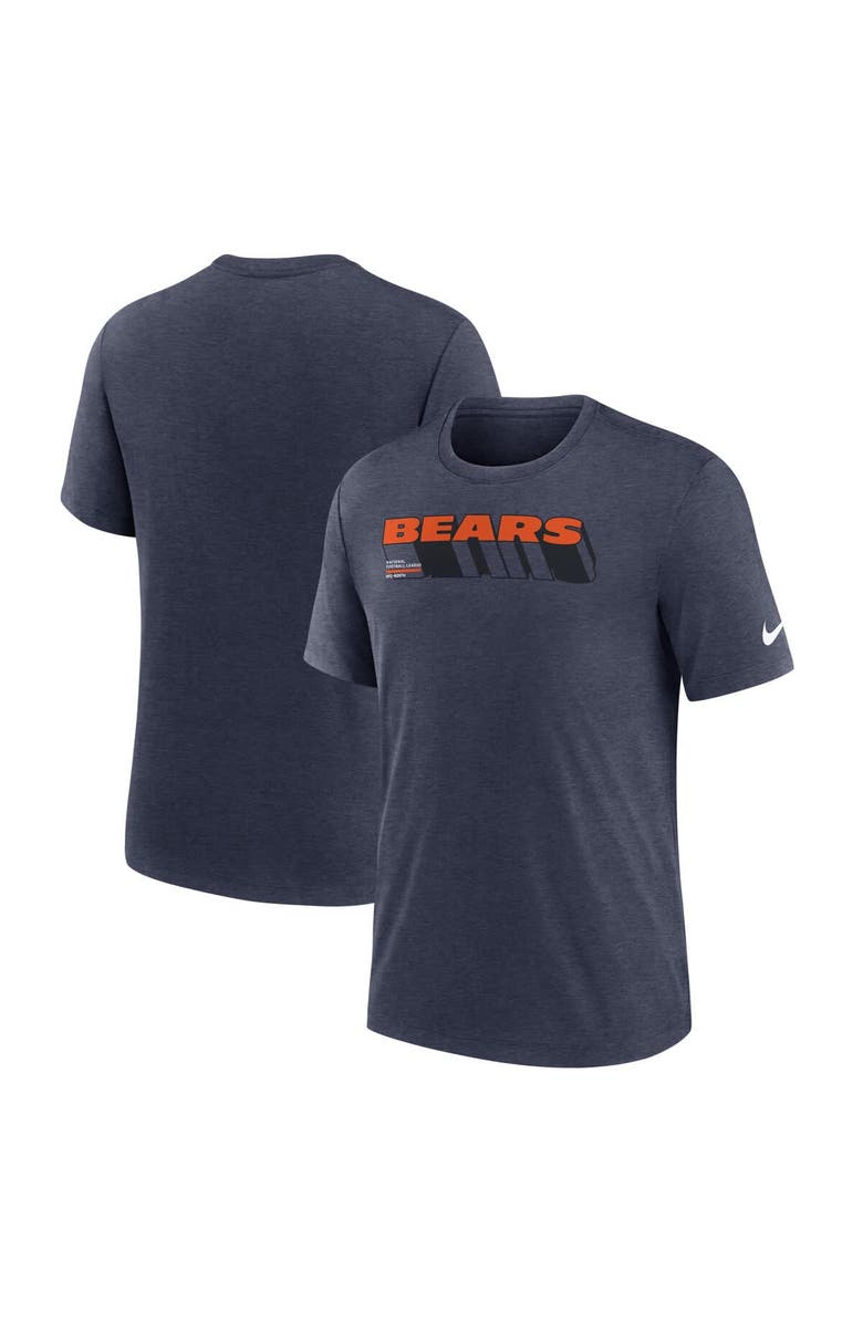Nike Men's Nike Heather Navy Chicago Bears Long Pass Tri-Blend T-Shirt, Alternate, color, Heather Navy