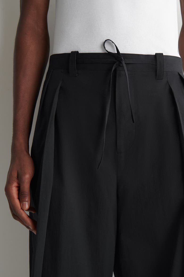 Cotton Relaxed Wide-leg Drawstring Pants, Alternate, color, BLACK