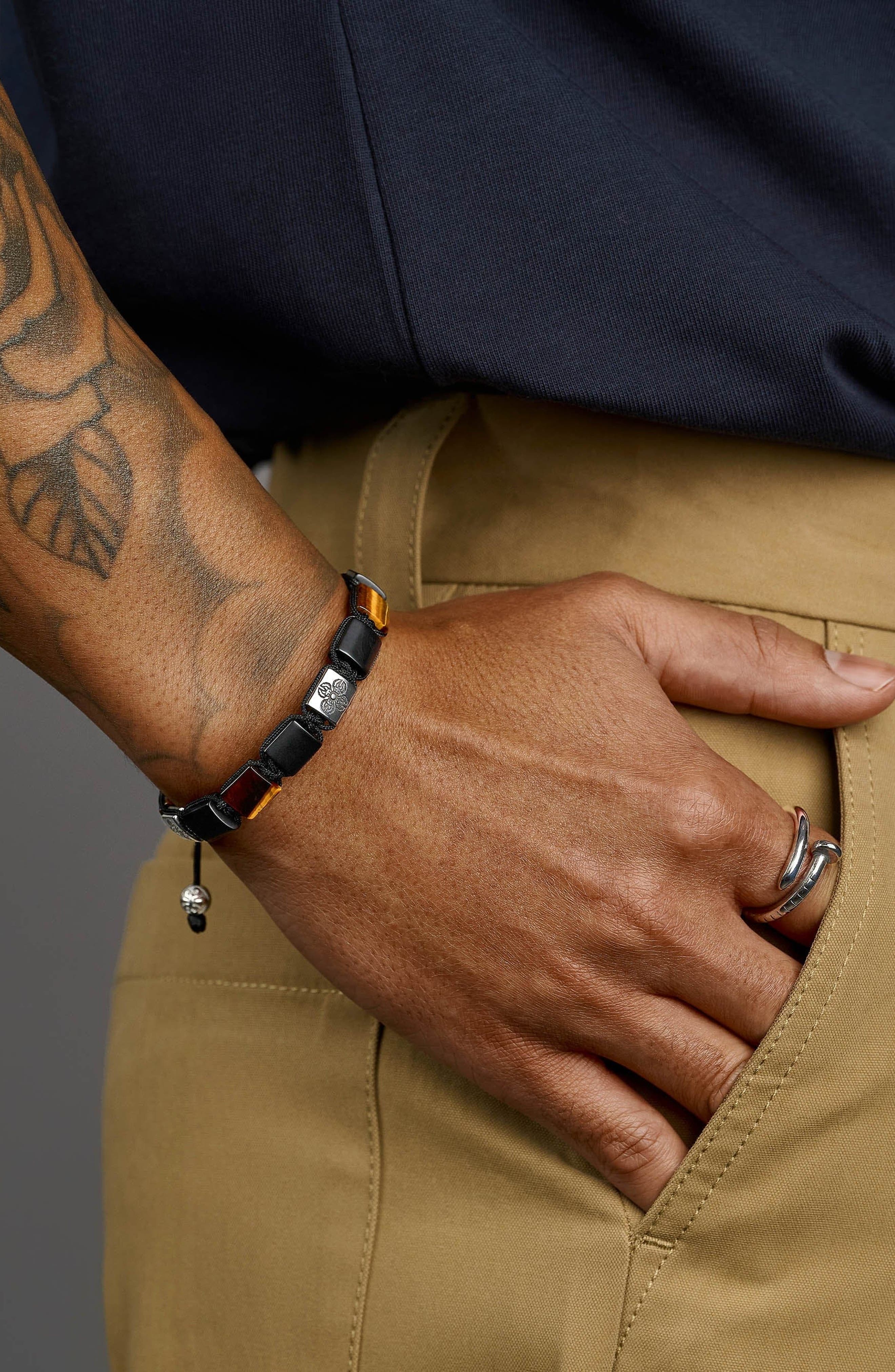 Nialaya Tiger Eye Dorje Flatbead Bracelet (Men) | Nordstrom