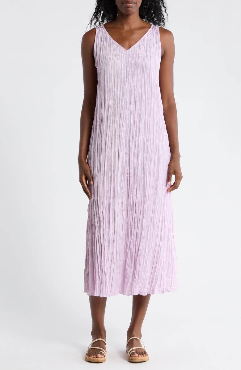 Eileen Fisher Pleated Silk Midi Dress, Main, color, Wild Orchid