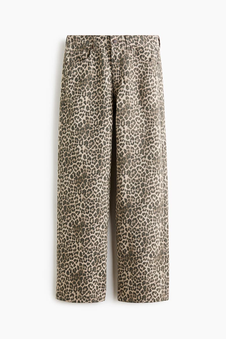 Wide-leg Regular Waist Jeans, Alternate, color, Light beige/leopard print