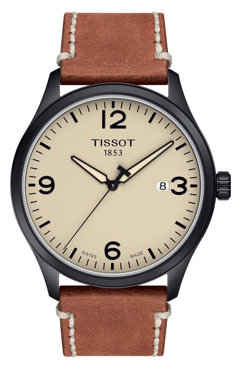 Tissot Leather Strap Watch, 42mm, Main, color,