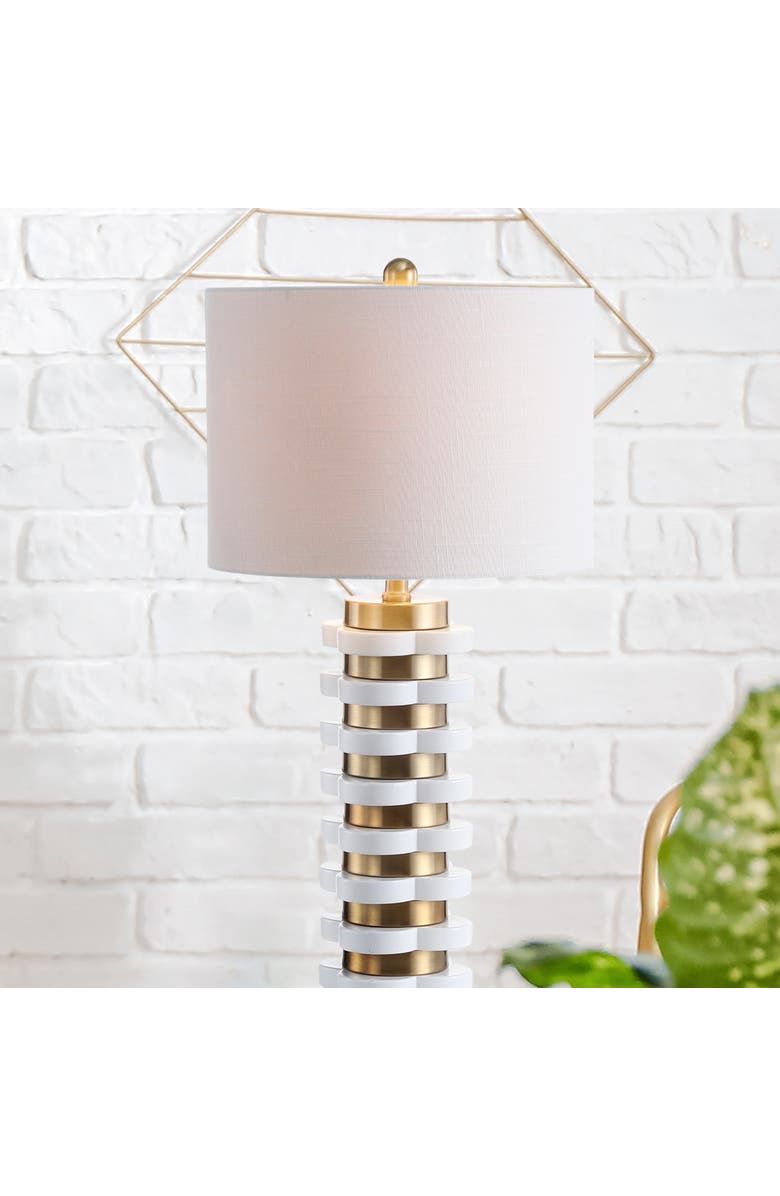 JONATHAN Y Wellington Quatrefoil Striped Resin LED Table Lamp, Main, color, Brass Gold