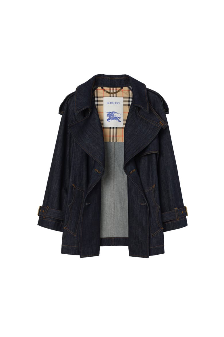 Short Denim Fitzrovia Trench Coat, Alternate, color, Dark indigo