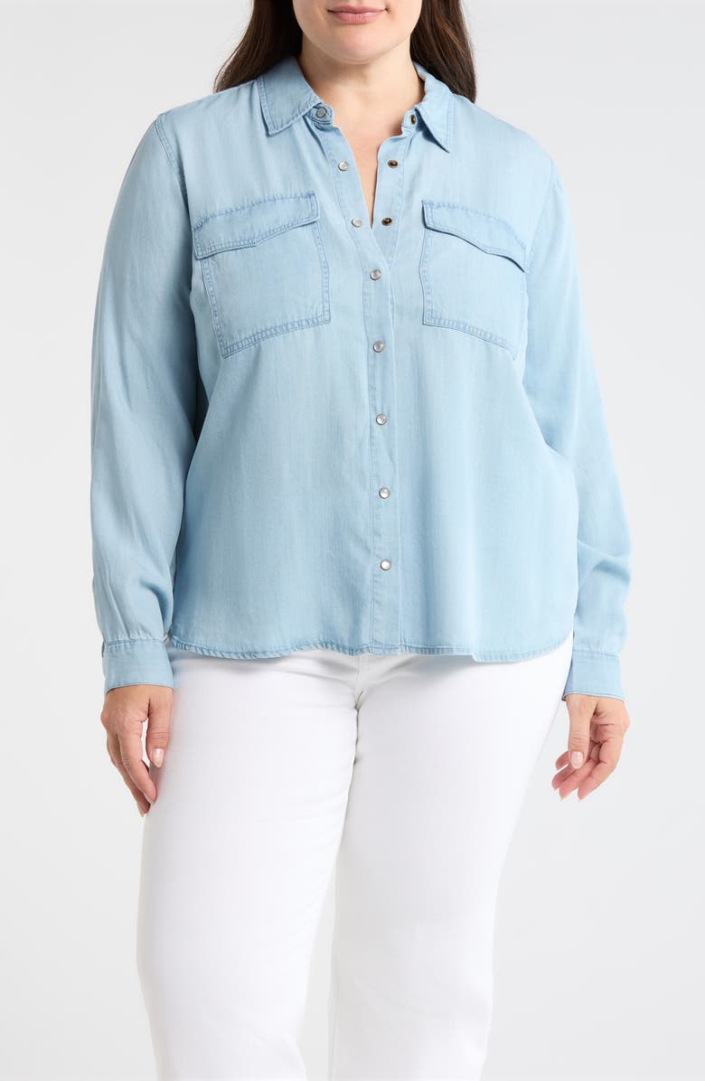 Liverpool Los Angeles Chambray Snap-Up Shirt, Main, color, Malibu Light