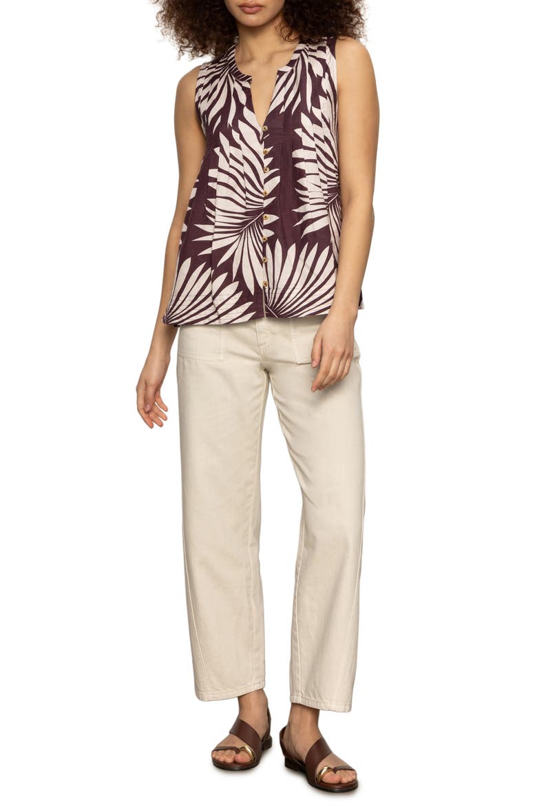 The Harmony Palm Pintuck Pleat Linen Blend Tank, Alternate, color, MESA PALM