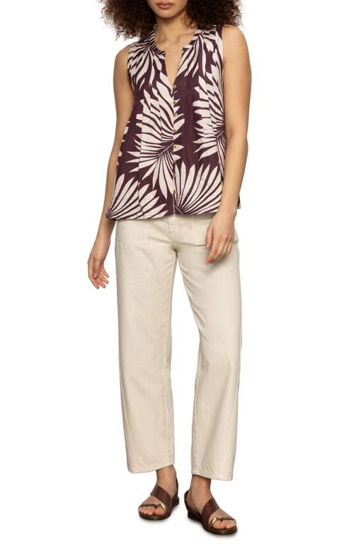 Sanctuary The Harmony Palm Pintuck Pleat Linen Blend Tank In Purple