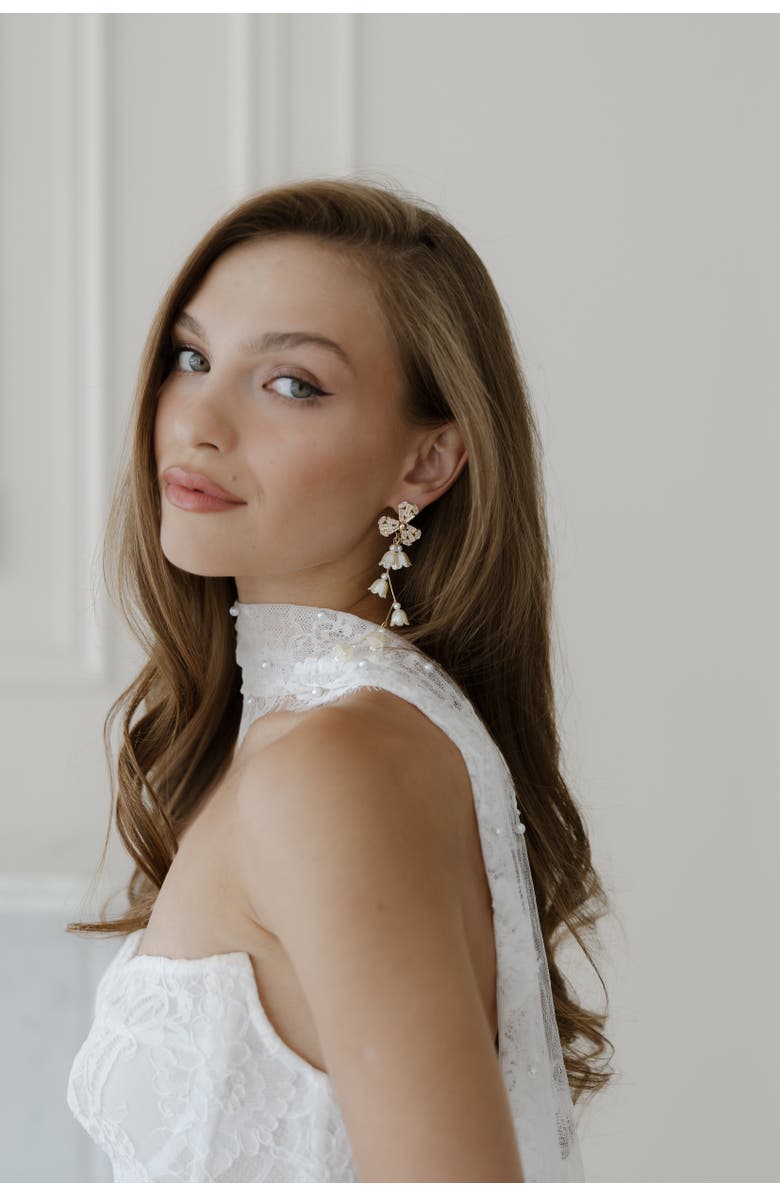 Untamed Petals Soiree Crystal Drop Earrings, Alternate, color, Gold