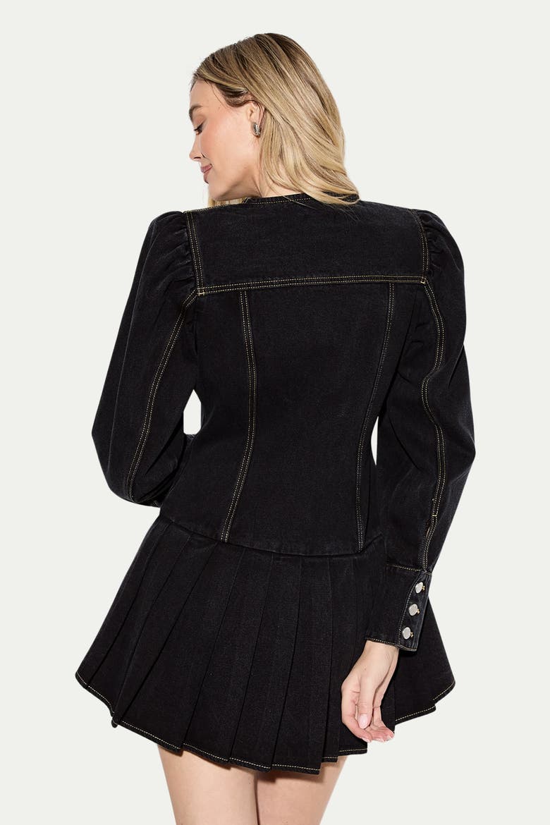 Premium Denim Balloon Sleeve Dress, Alternate, color, Washed Black