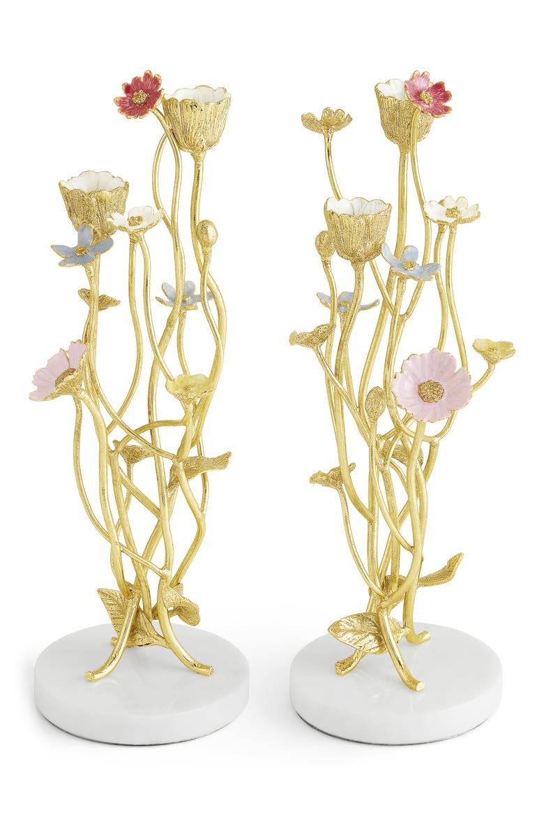 Wildflowers Set of 2 Candleholders, Main, color, GOLD MULTI