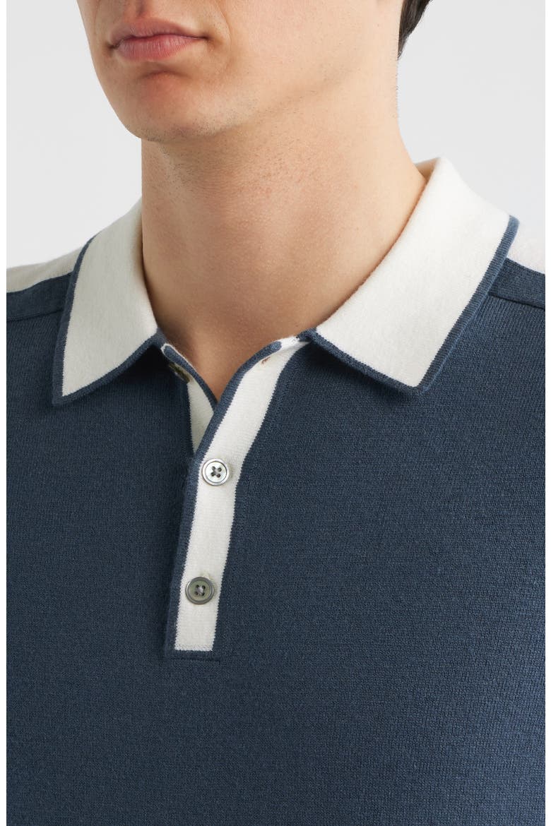 Brunswick Intarsia Stripe Wool & Cotton Polo Sweater, Alternate, color, STEEL BLUE/ WHITE