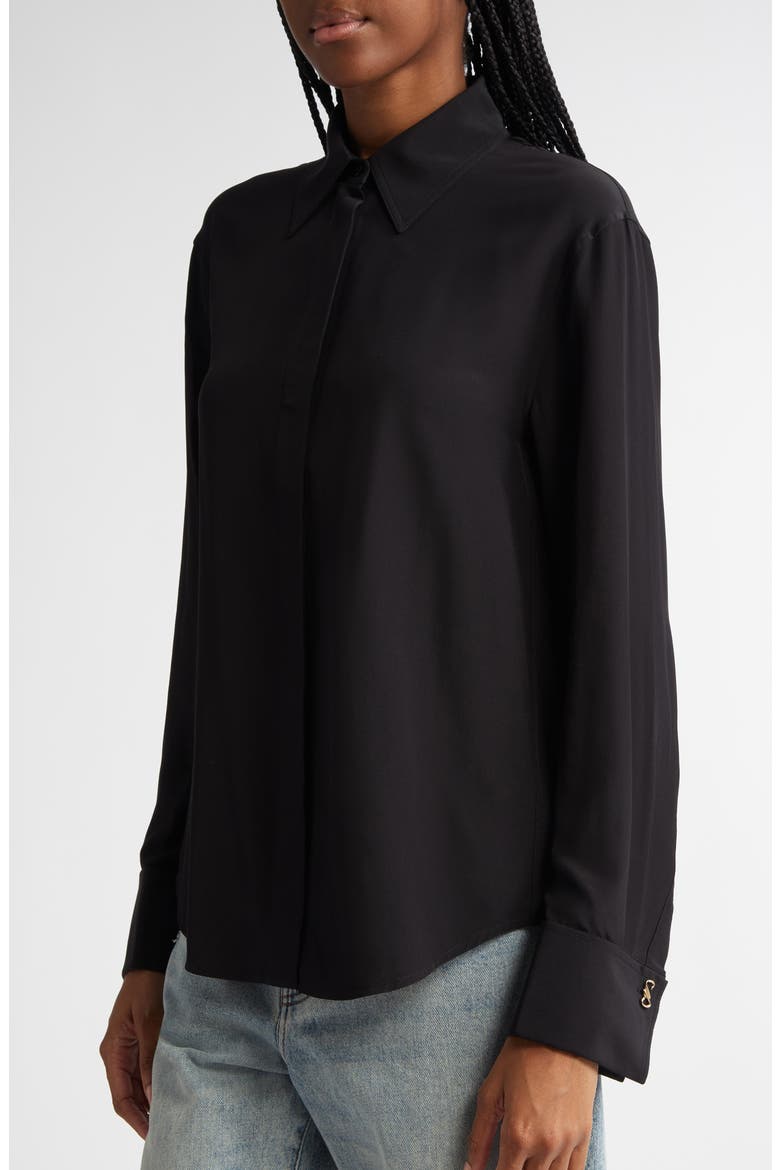 Arabella Silk Button-Up Shirt, Alternate, color, BLACK