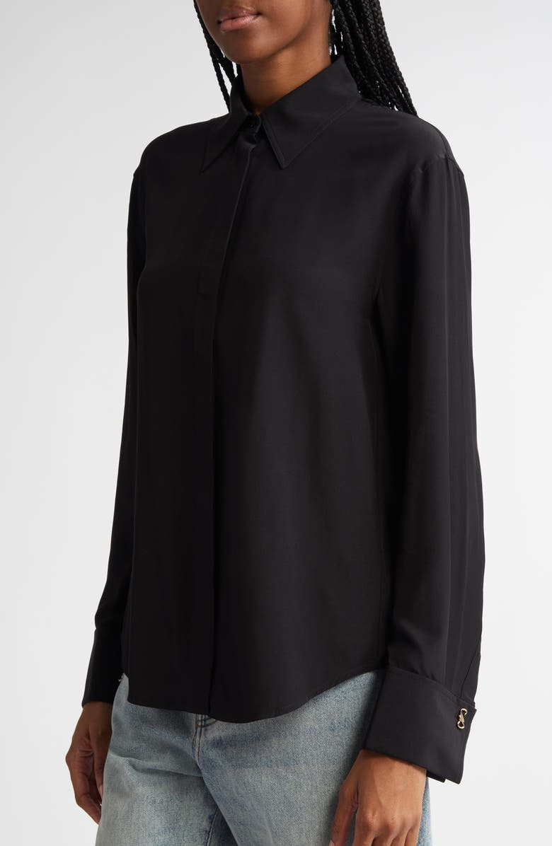 Proenza Schouler Arabella Silk Button-Up Shirt, Alternate, color, Black