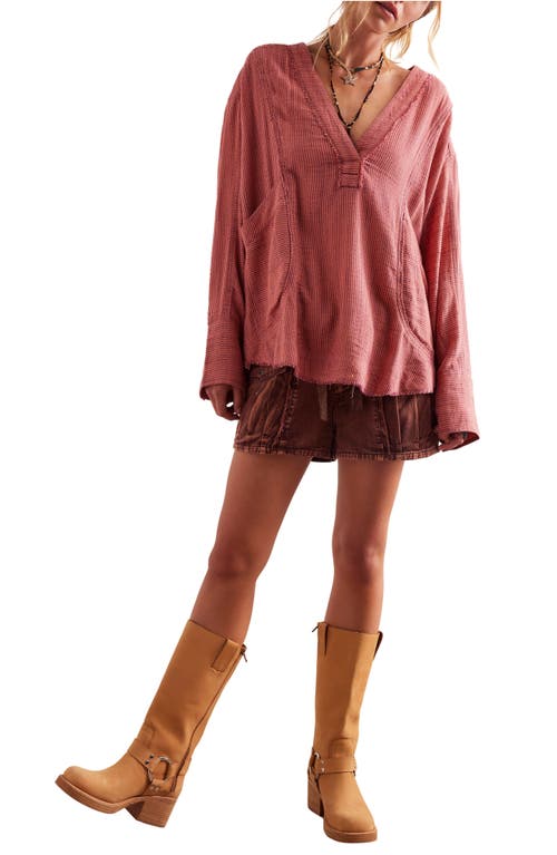 Free People By The Shore Oversize Top In Wine Combo