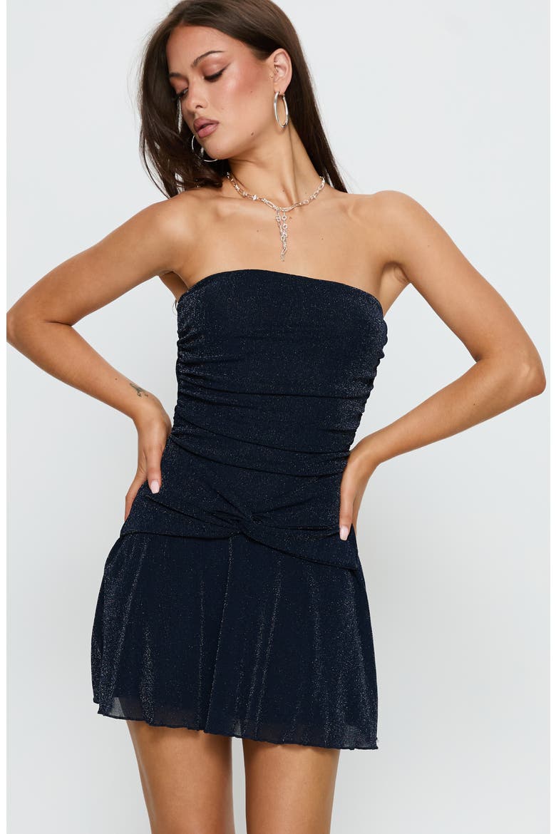 Acasia Metallic Strapless Cocktail Minidress, Alternate, color, NAVY