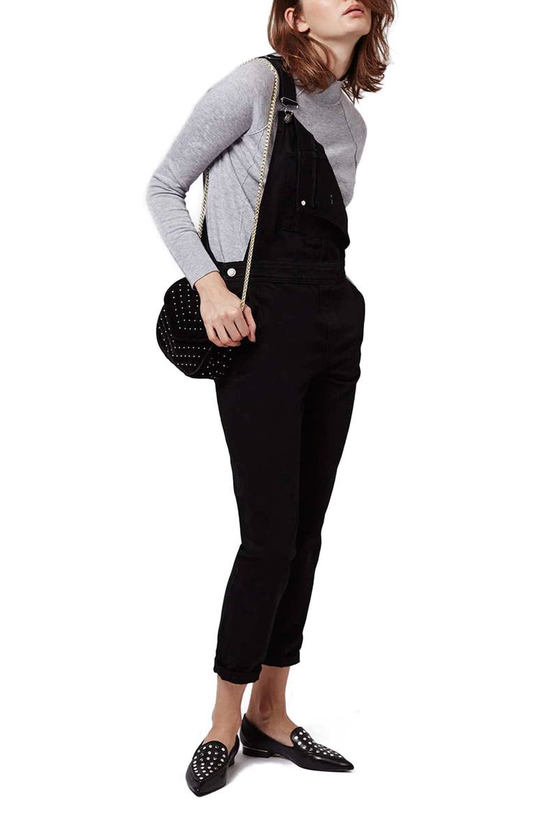 Black Denim Overalls, Main, color, BLACK