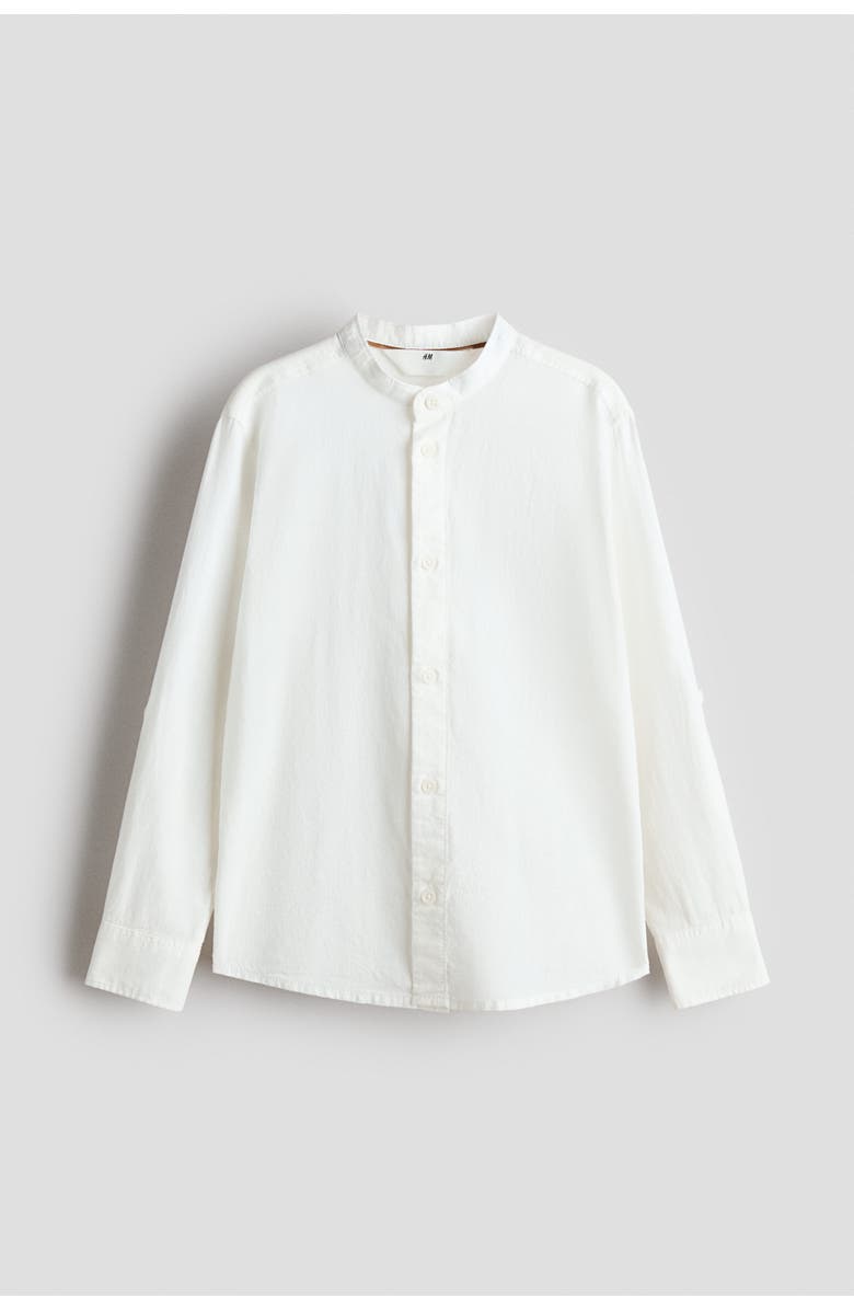 H&M Linen-blend band collar shirt, Main, color, Cream