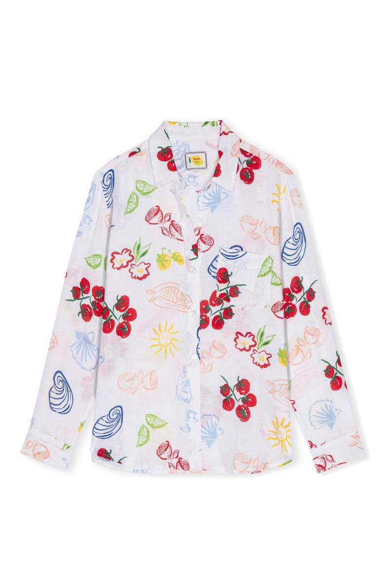 x Giadzy Charli Antipasti Print Linen Blend Button-Up Shirt, Alternate, color, WHITE ANTIPASTI