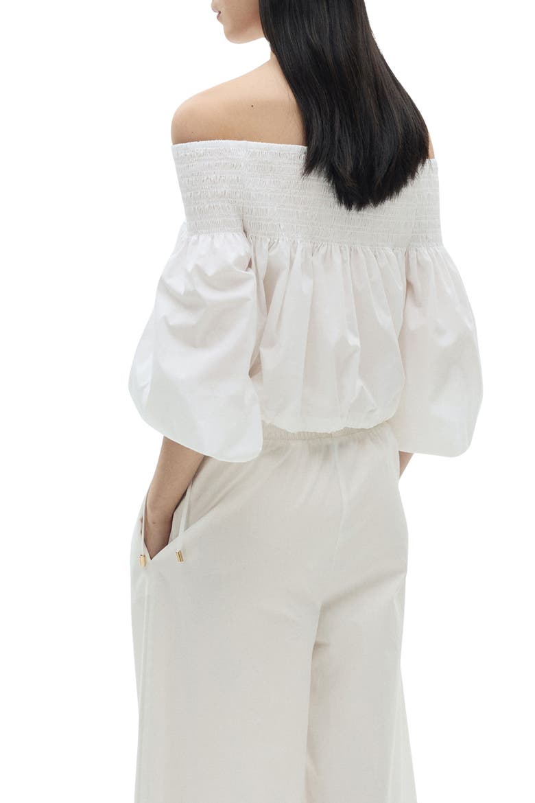 Gathered Off the Shoulder Cotton Blend Top, Alternate, color, WHITE