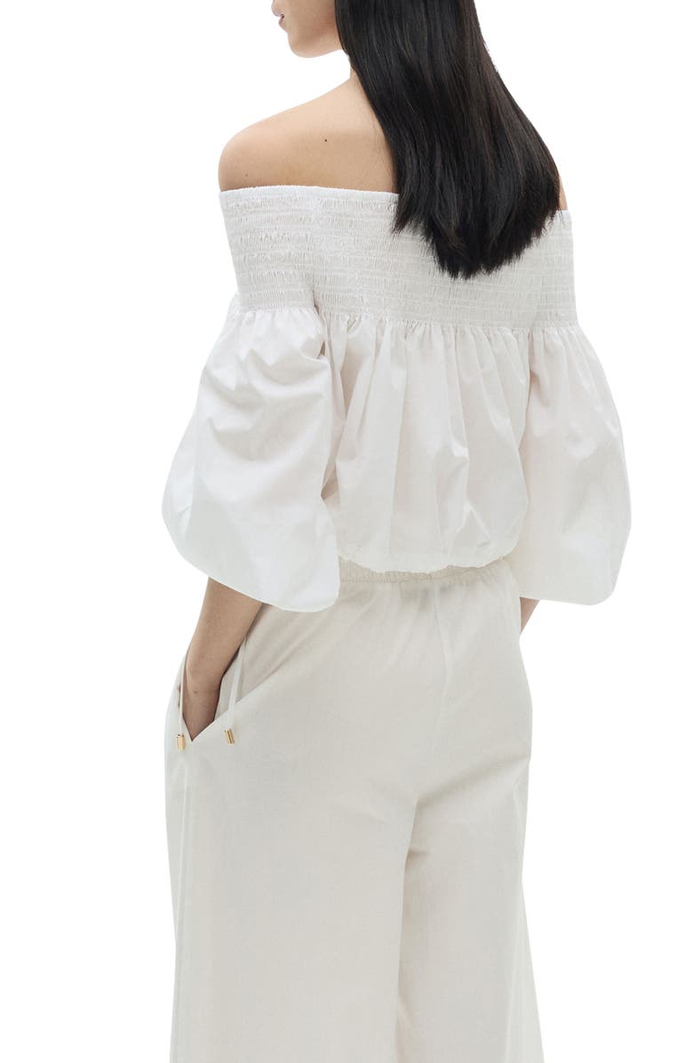 MANGO Gathered Off the Shoulder Cotton Blend Top, Alternate, color, 