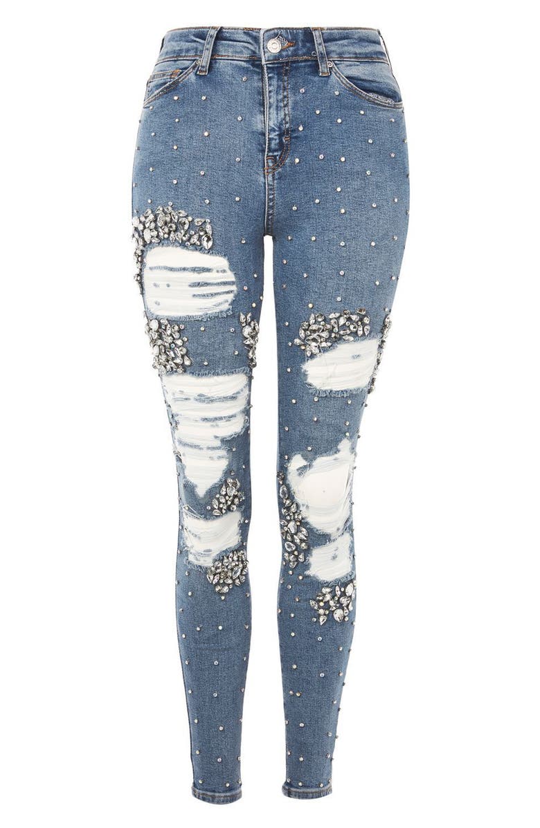 Topshop Limited Edition Jamie Gem Encrusted Skinny Jeans, Alternate, color, 