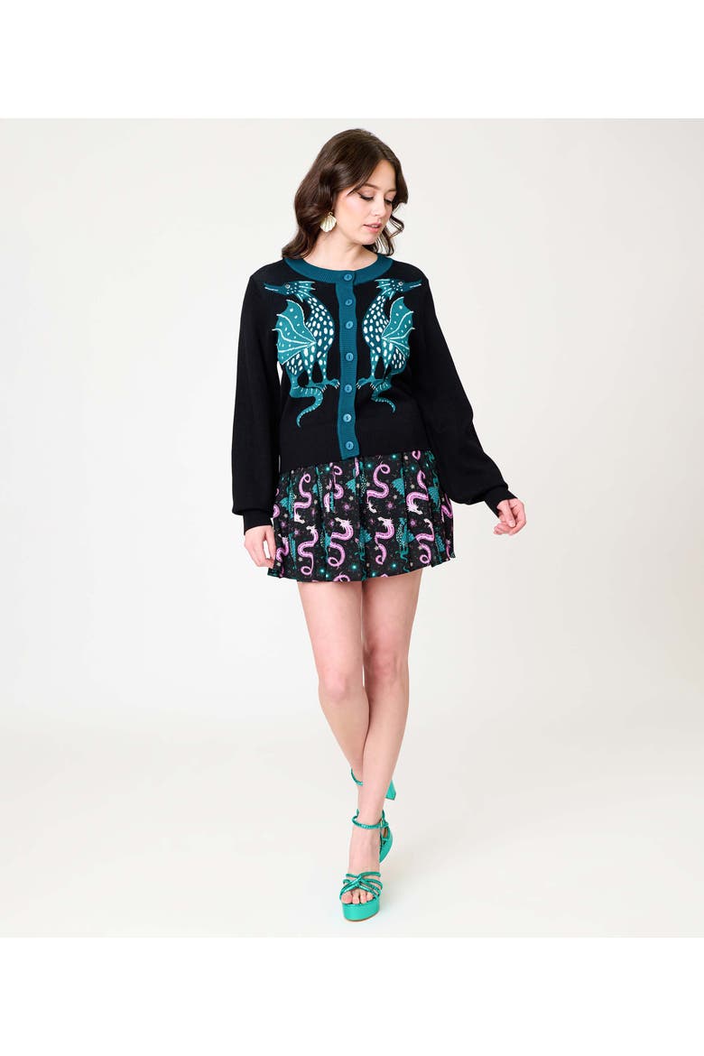 1950s Cropped Cardigan, Alternate, color, Black Dragon Print