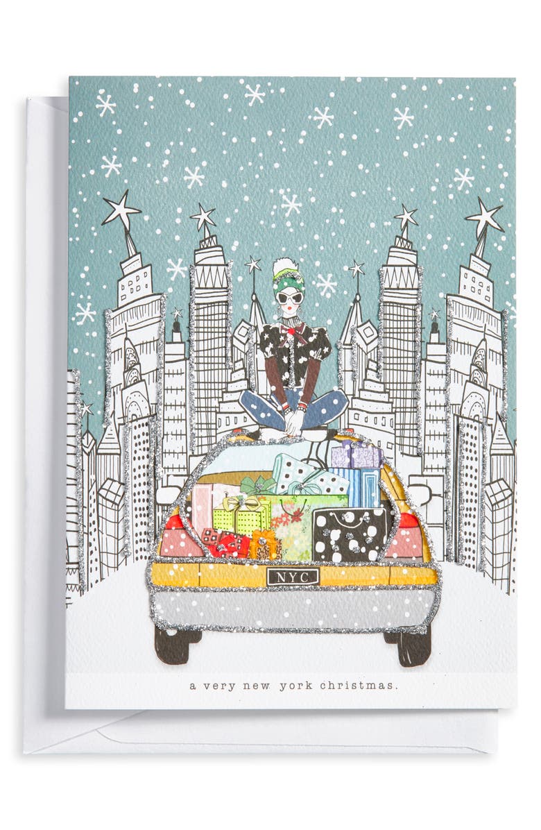 VERRIER HANDCRAFTED A Very New York Christmas Greeting Card, Main, color, Teal Multi