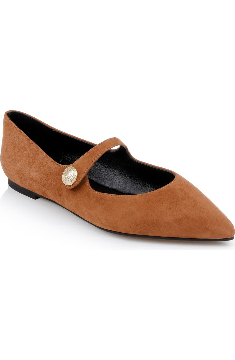 L'AGENCE Gersende Mary Jane Pointed Toe Flat, Main, color, Buckskin Suede