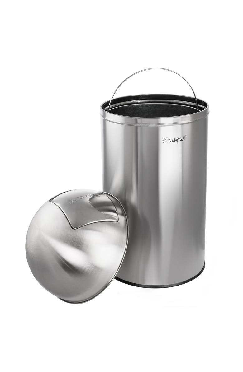 Elama 50 Liter Large 13 Gallon Push Lid Stainless Steel Cylindrical Home and Kitchen Trash Bin, Alternate, color, Silver