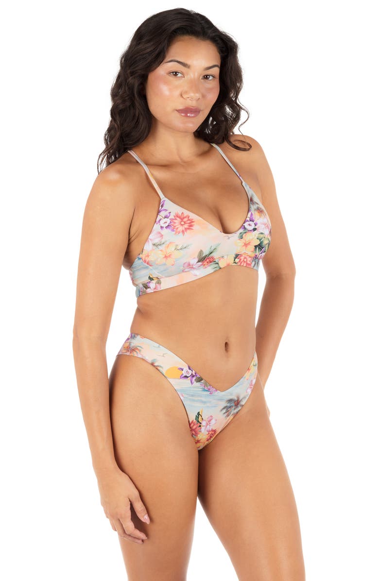 Hurley Scenic Sunset V-Front Skimpy Bikini Bottoms, Alternate, color, Shell Pink Multi