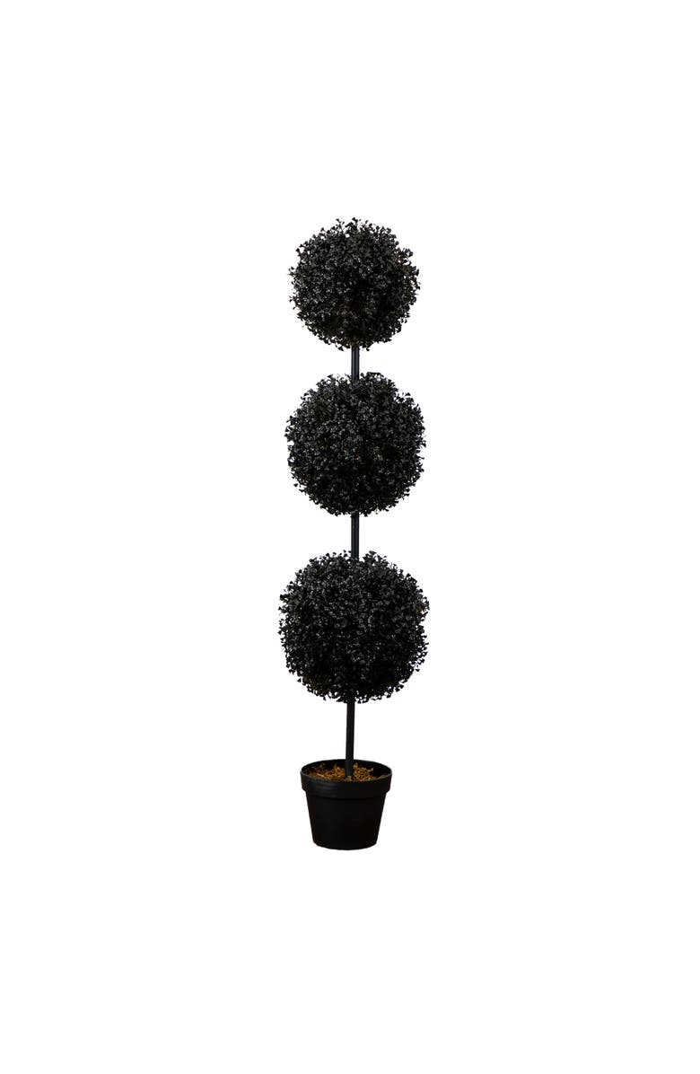 NEARLY NATURAL 4-ft UV Resistant Artificial Halloween Black Triple Ball Boxwood Topiary, Main, color, Black