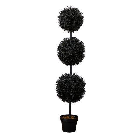 4-ft UV Resistant Artificial Halloween Black Triple Ball Boxwood Topiary (Indoor/Outdoor)