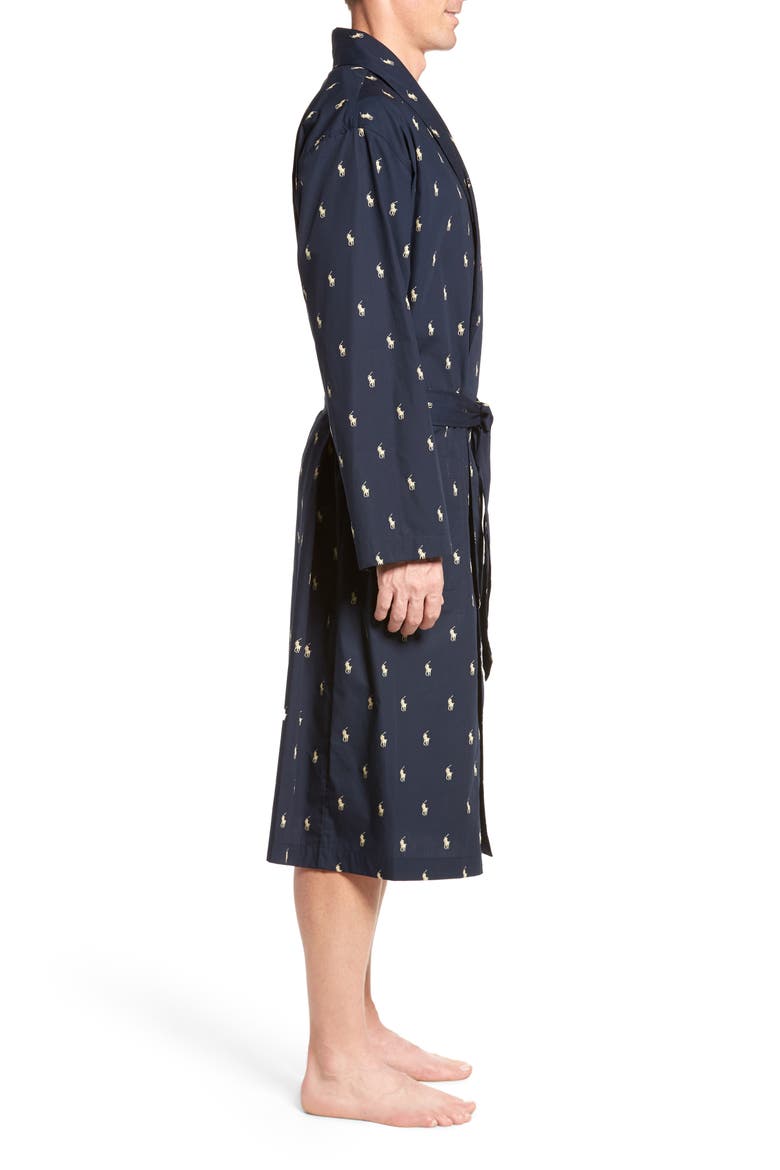 'Polo Player' Cotton Robe, Alternate, color, NAVY