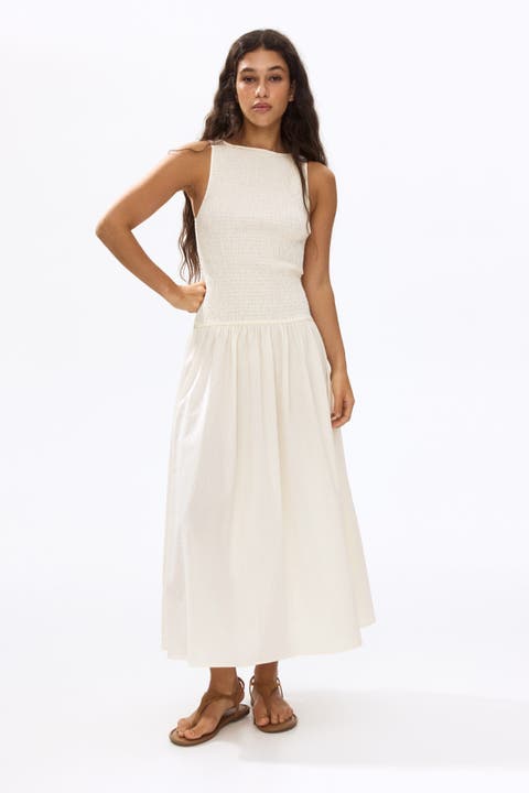 Smocked seersucker dress