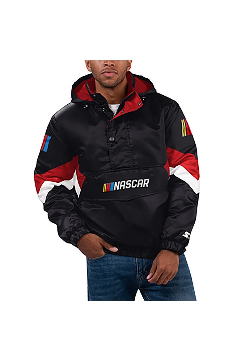 Men's Starter Black NASCAR Home Team Satin Half-Zip Hoodie Jacket, Alternate, color, Black