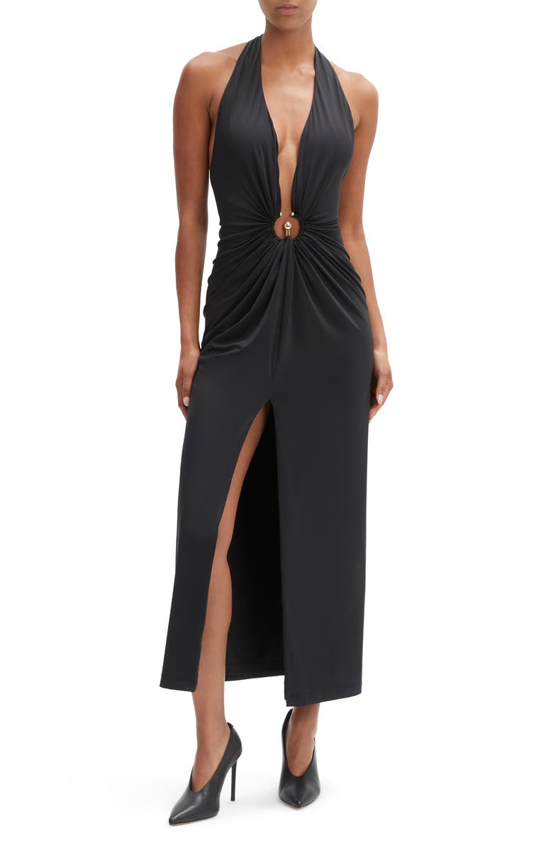 Bardot Alma Plunge Neck Dress, Main, color, Black