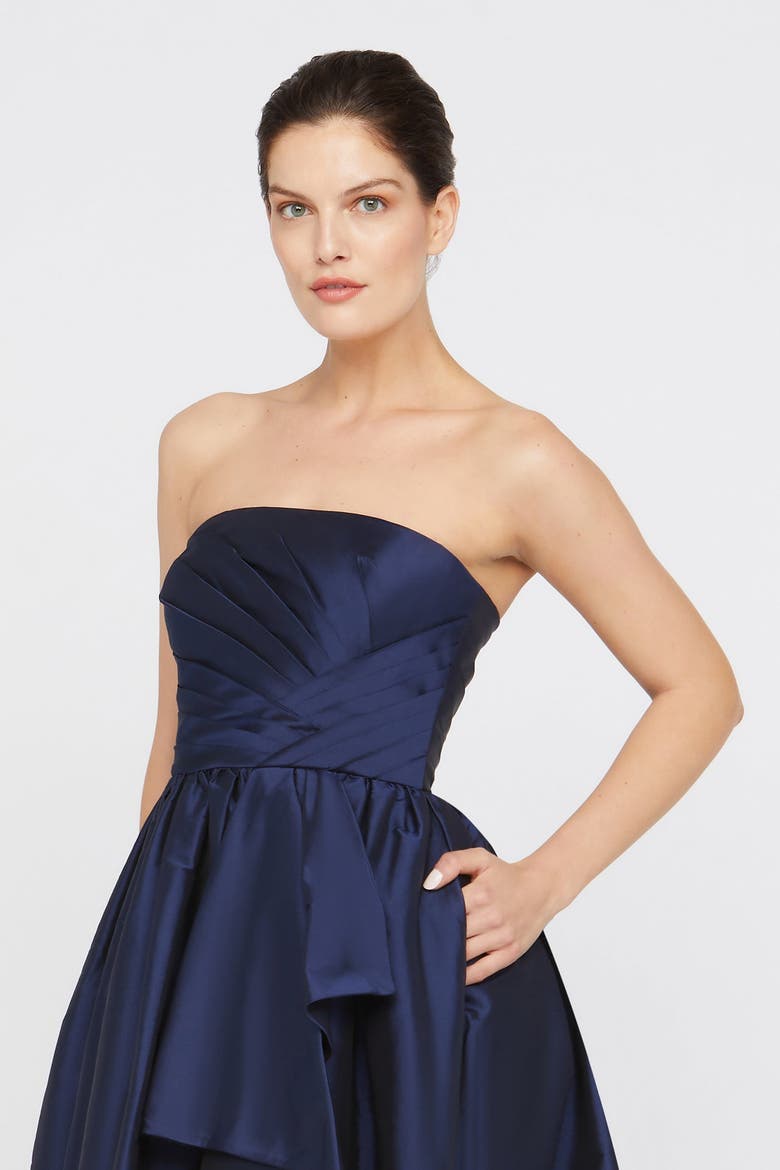 Esmerina Taffeta Asymmetric Neck Gown, Alternate, color, Navy