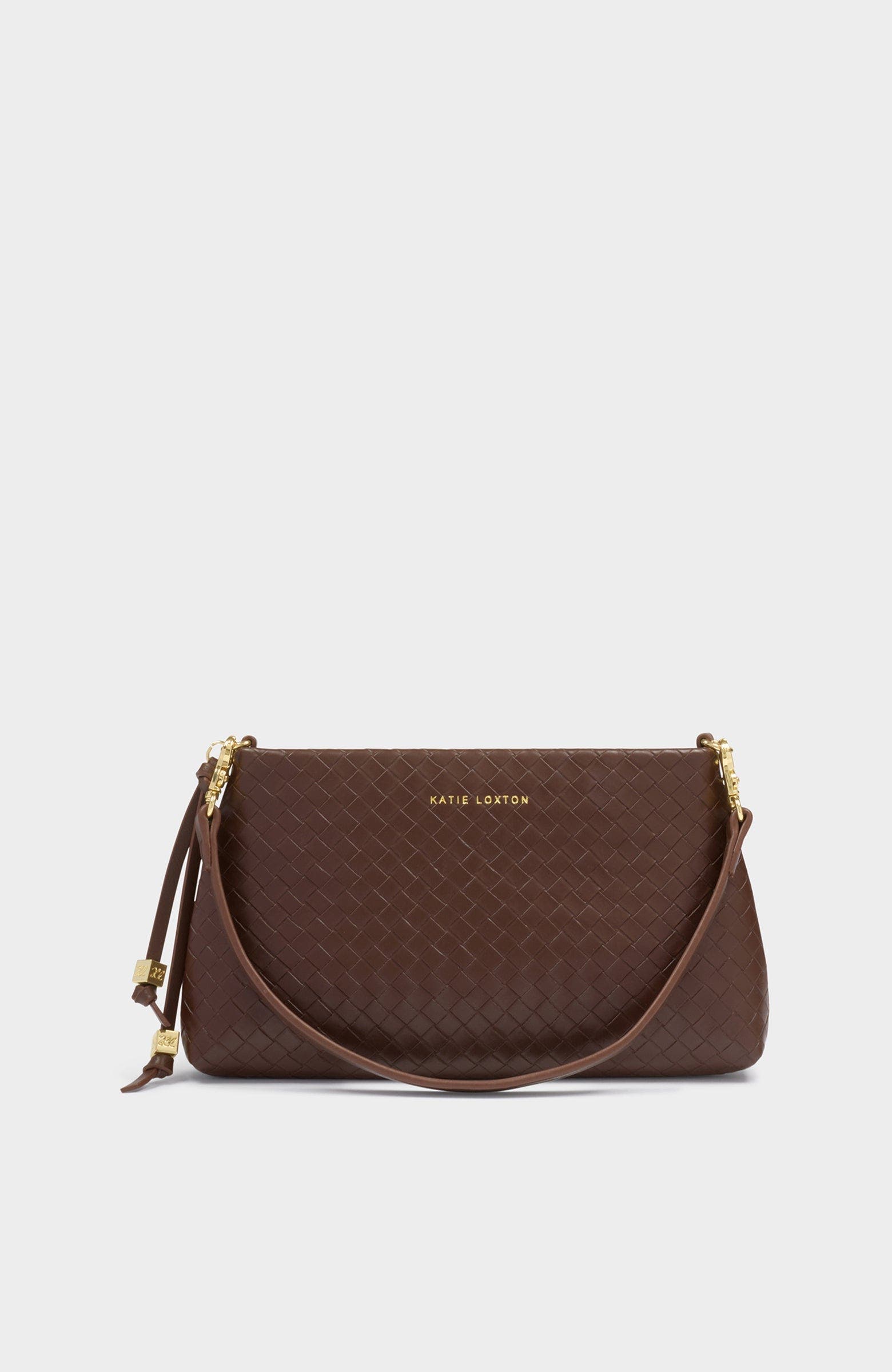 Katie Loxton Nova Small Shoulder Bag, Alternate, color, Dark Chocolate Woven