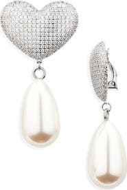 Julietta Frances Pavé Crystal Heart & Faux Pearl Clip-On Earrings