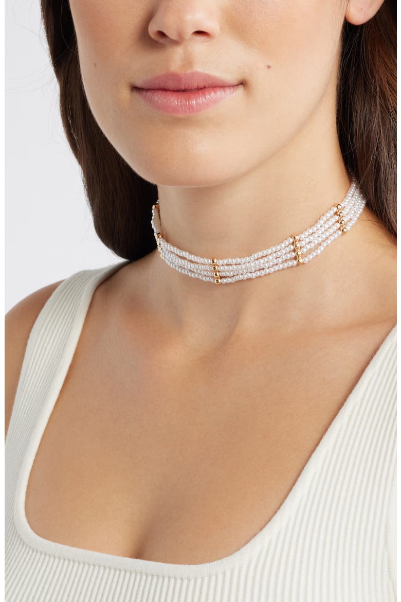 Faux Pearl Choker Necklace, Alternate, color, WHITE- GOLD